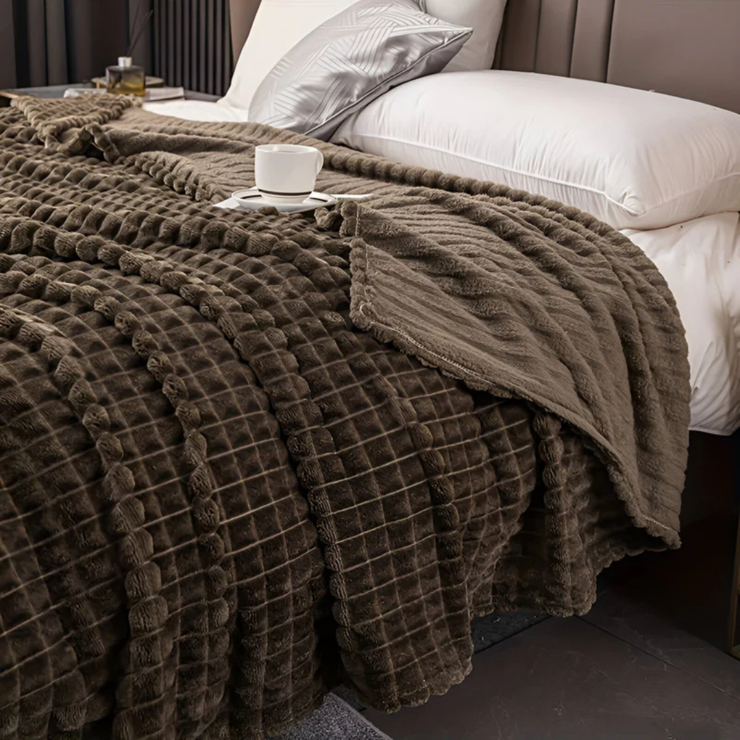 Waffle-Textured Fleece Throw Blanket — Soft Layered Warmth — Lifestyle 6