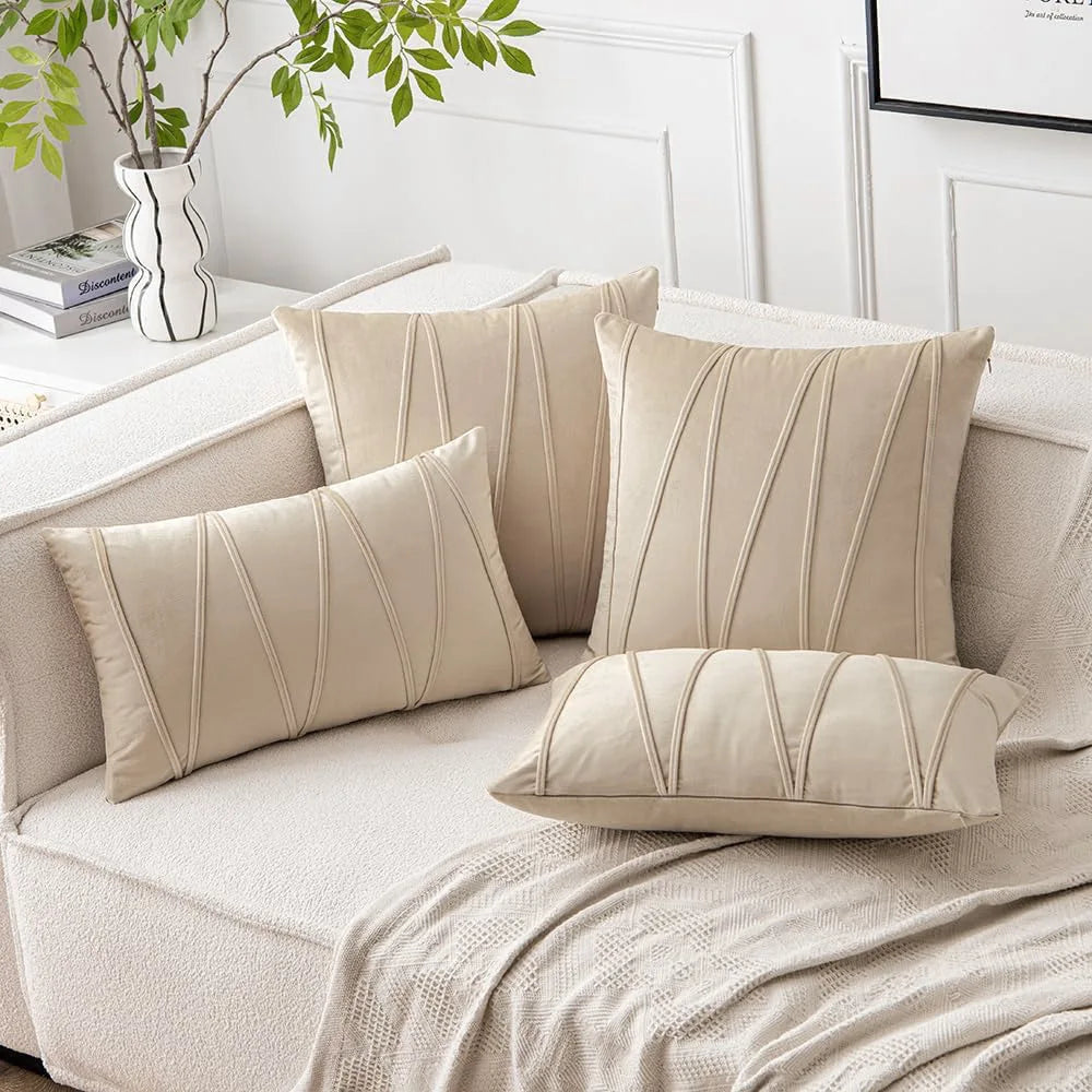 Wavy Line Cushion Cover — Geometric Velvet Scandi Accent — Lifestyle 3
