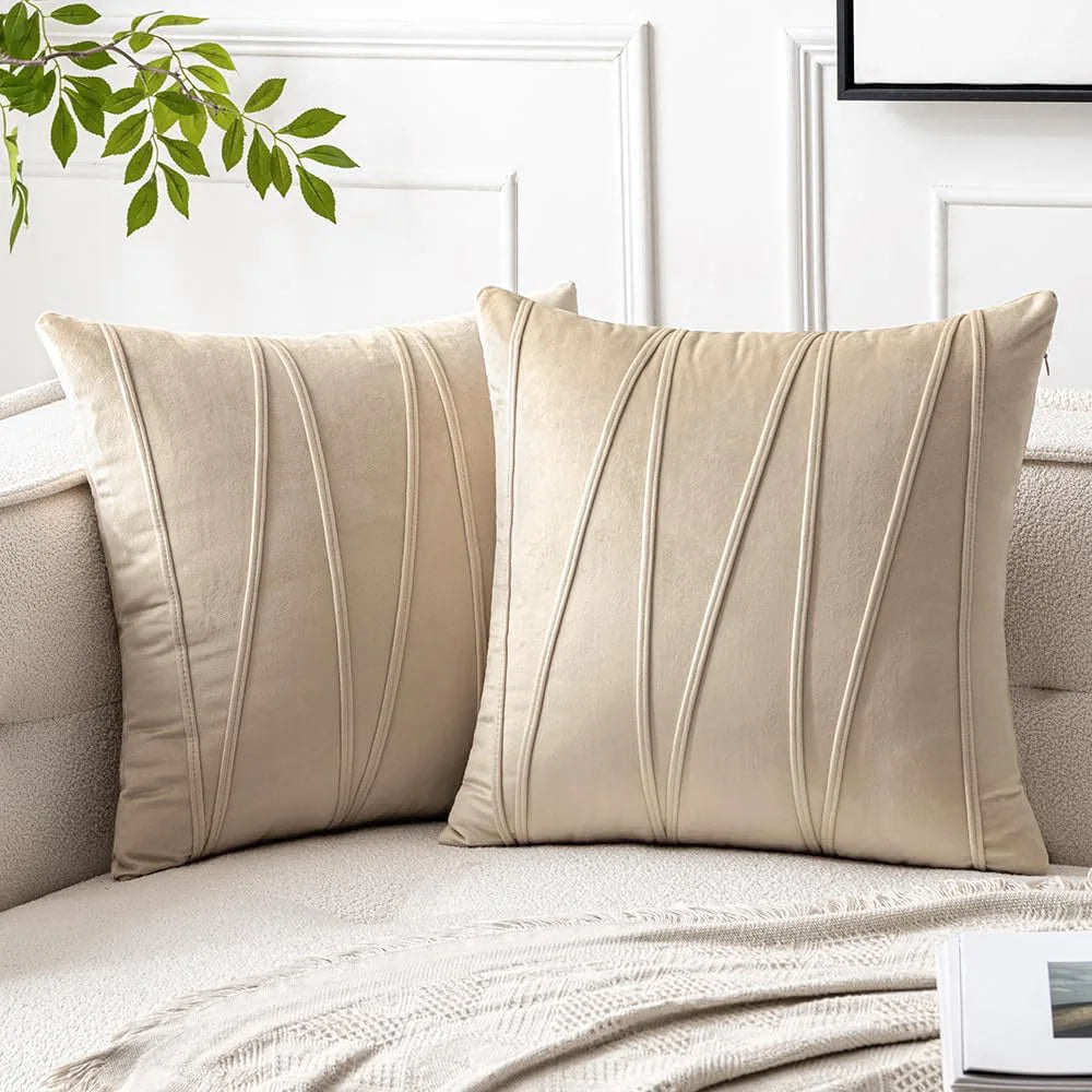 Wavy Line Cushion Cover — Geometric Velvet Scandi Accent — Front view