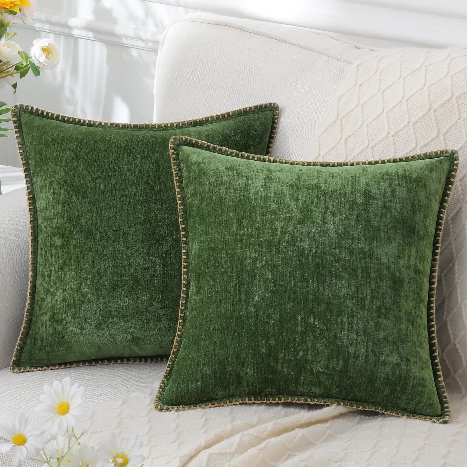 Textured Chenille Cushion Cover — Scandi Square Accent — Lifestyle 1