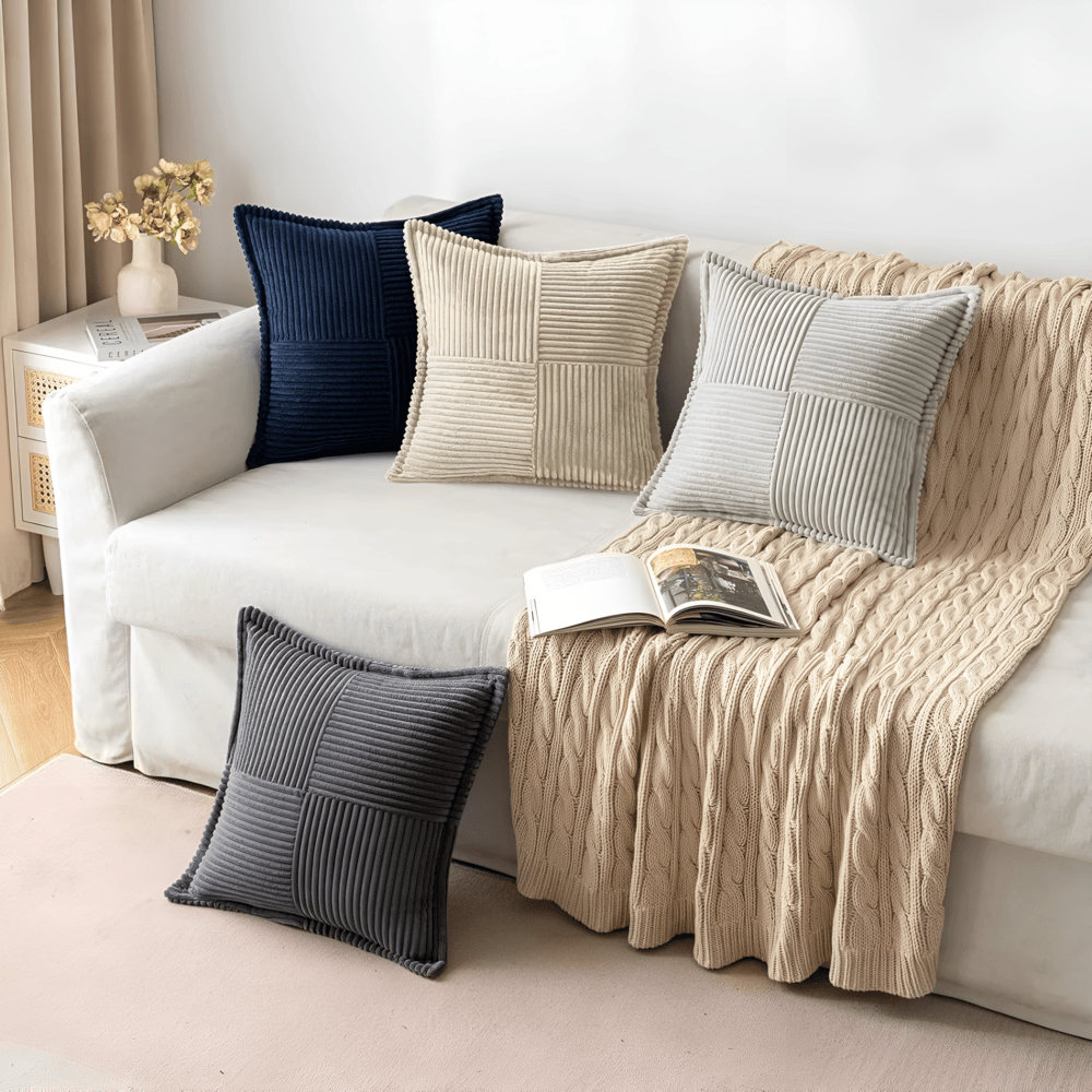 Scandi Quad-Ribbed Cushion Cover — Texture-on-Texture Accent — Lifestyle 1