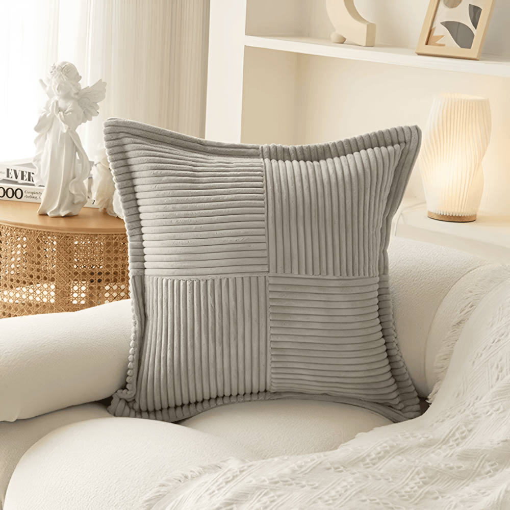 Scandi Quad-Ribbed Cushion Cover — Texture-on-Texture Accent — Lifestyle 6