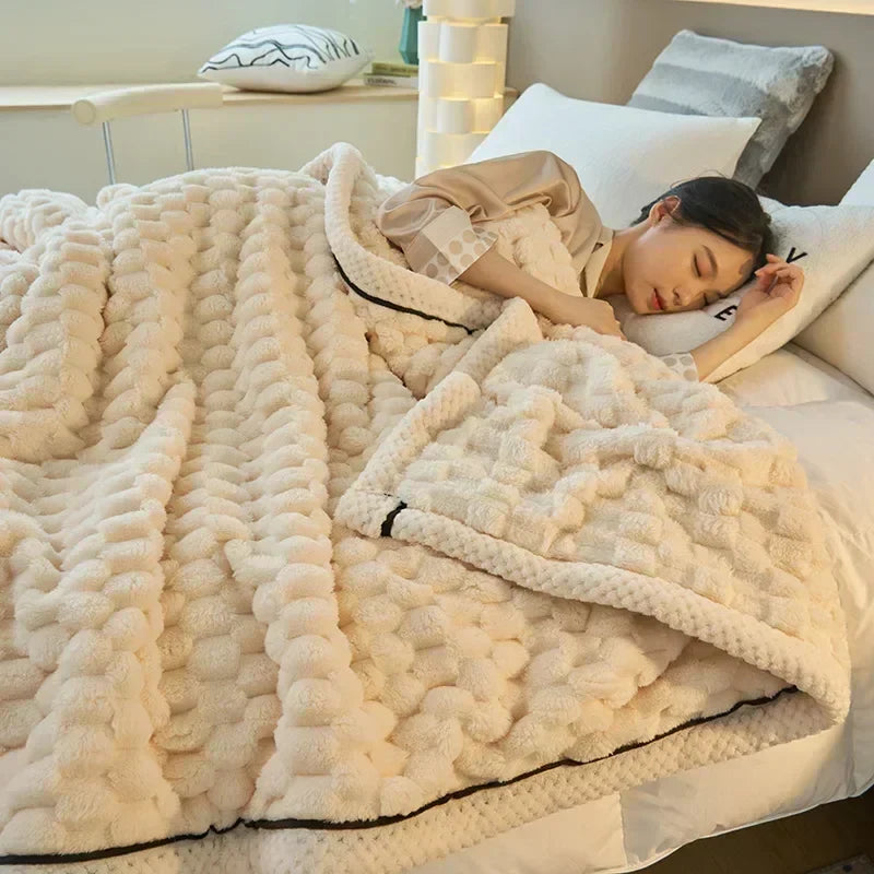 Soft Flannel Autumn Blanket — Bubble-Textured Warmth — Front view