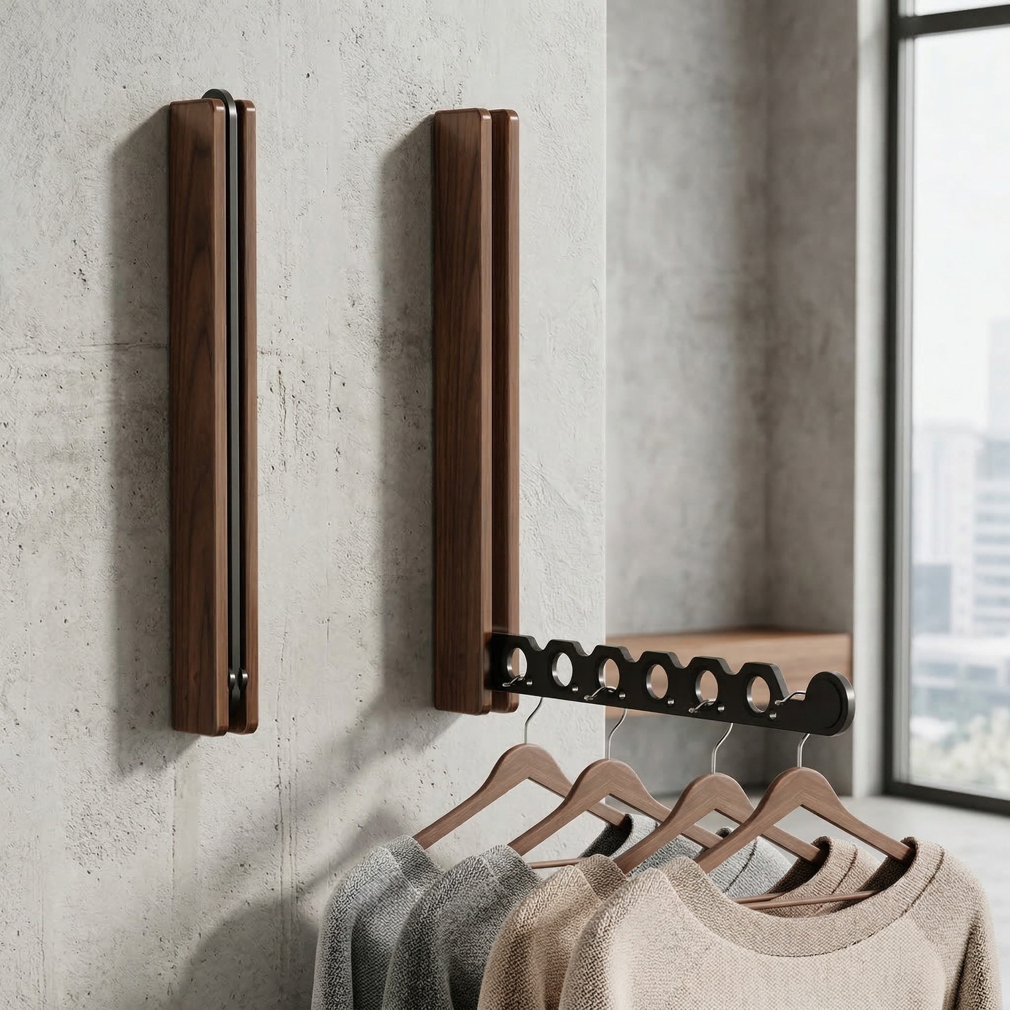 Collapsible Timber Hanger Rail — Folding Wall-Mount Rack — Detail