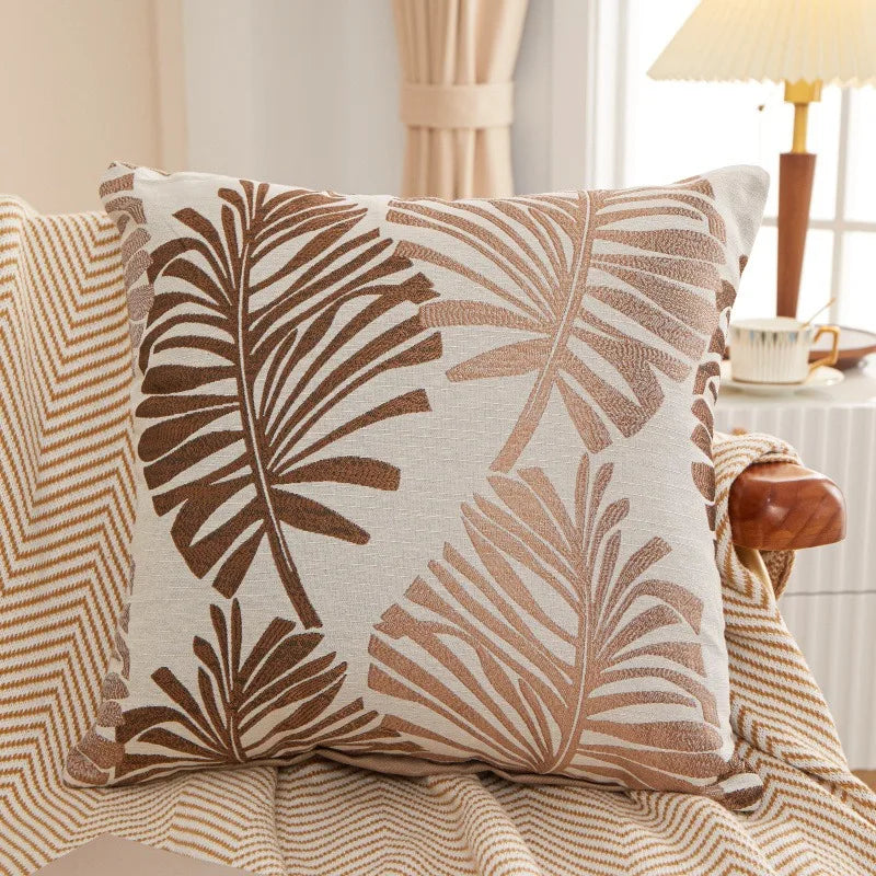 Tropical Palm Cushion Cover — Botanical Linen Accent — Front view