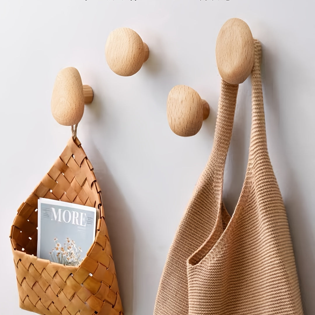 Wooden Pebble Wall Hooks — Organic Decorative Pegs — Lifestyle 4
