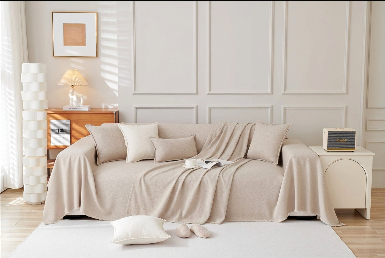 Monsoon Throw Blanket — Soft Textured Comfort in Milk Tea — Front view