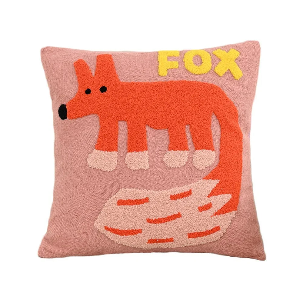 Nordic Animal Cushion Cover — Embroidered Cotton-Blend Accent — Detail