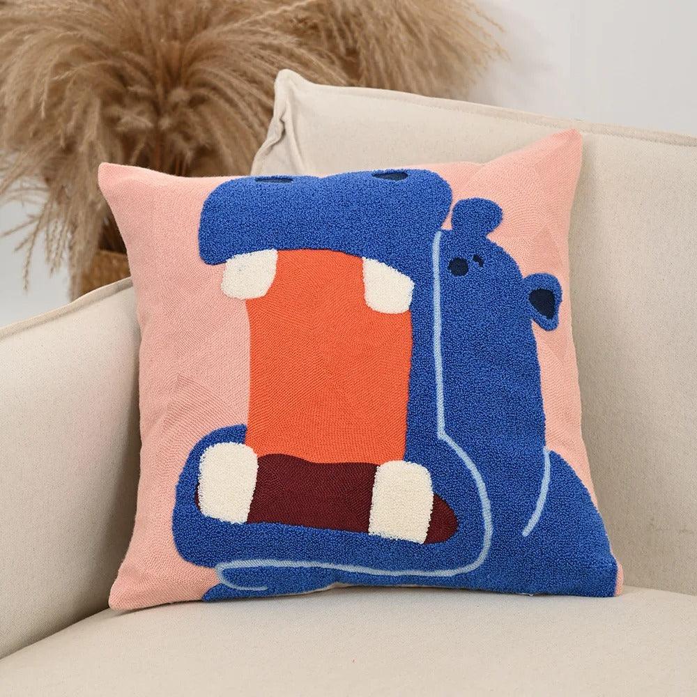Nordic Animal Cushion Cover — Embroidered Cotton-Blend Accent — Lifestyle 3