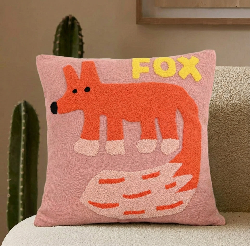 Nordic Animal Cushion Cover — Embroidered Cotton-Blend Accent — Front view