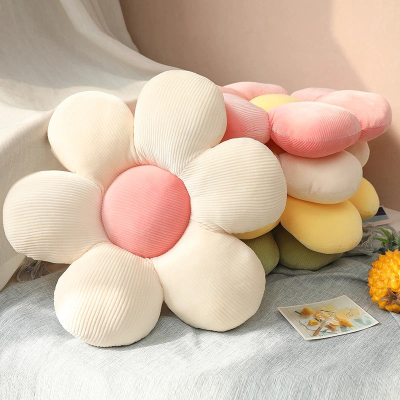 Corduroy Flower Cushion — Plush Six-Petal Decorative Accent — Front view