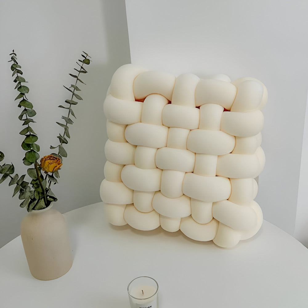 Woven Knot Cushion — Sculptural Oversized Decorative Accent — Front view