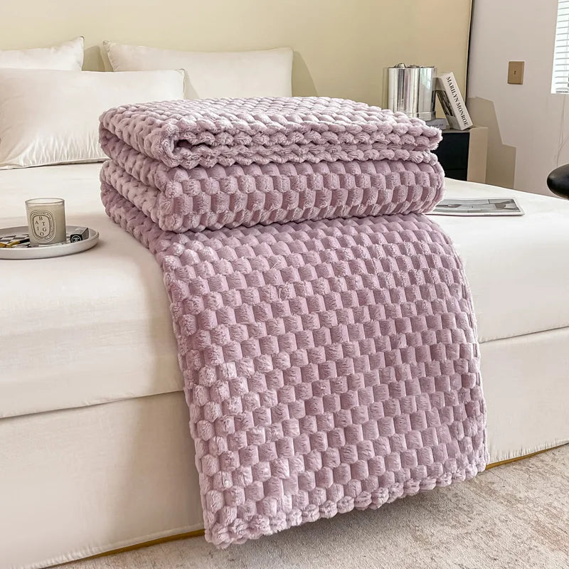 Fluffy Waffle-Check Throw Blanket — Plush Sofa Warmth — Lifestyle 8