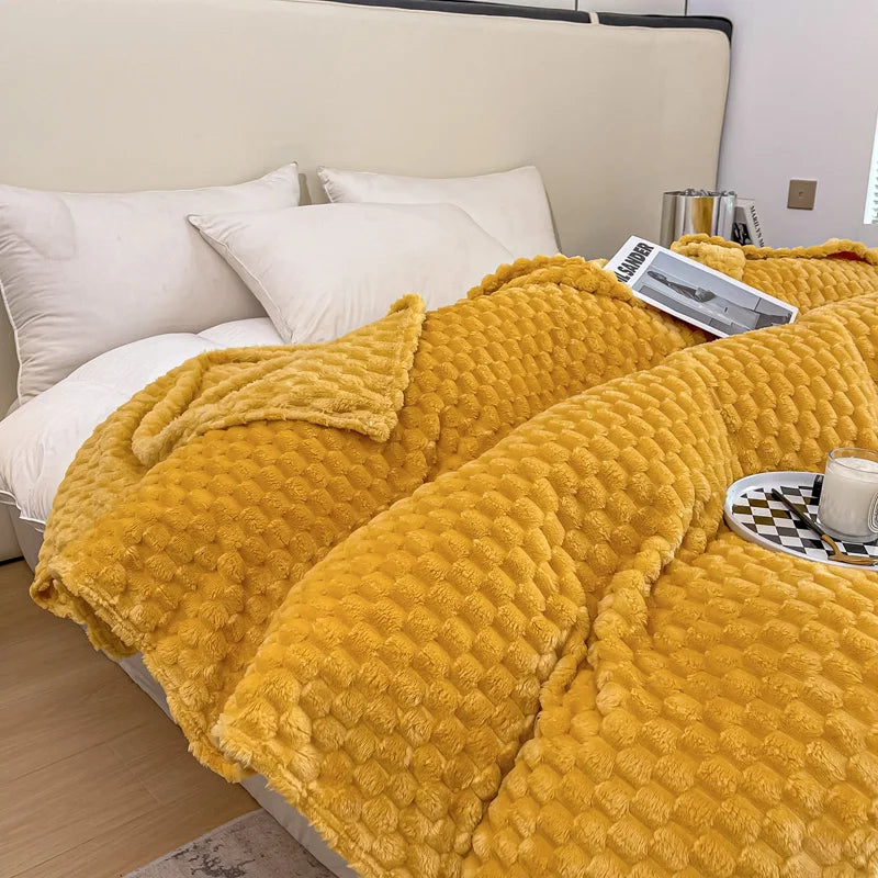 Fluffy Waffle-Check Throw Blanket — Plush Sofa Warmth — Lifestyle 3