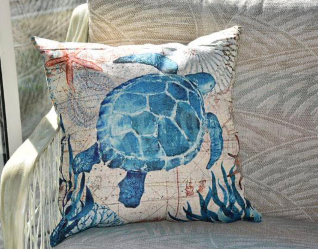 Sea Turtle Cushion Cover — Vintage Nautical Accent — Lifestyle 3