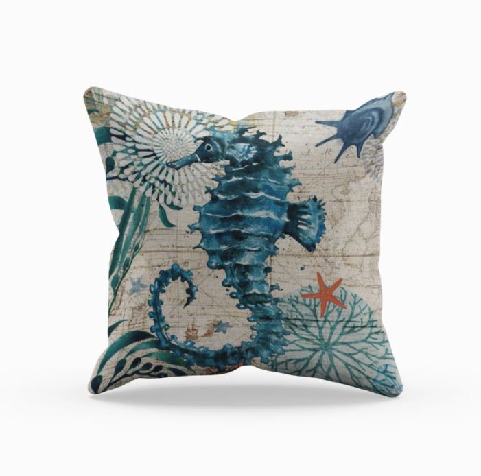 Sea Turtle Cushion Cover — Vintage Nautical Accent — Lifestyle 6