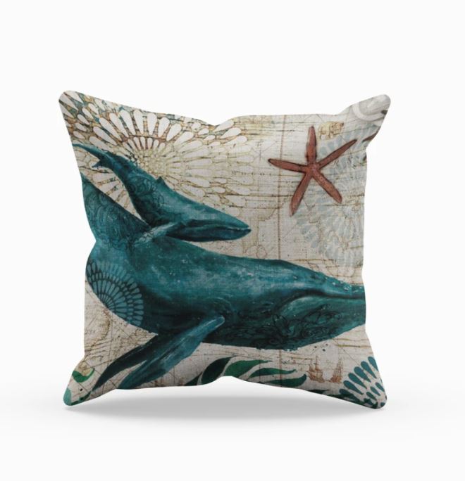 Sea Turtle Cushion Cover — Vintage Nautical Accent — Lifestyle 7