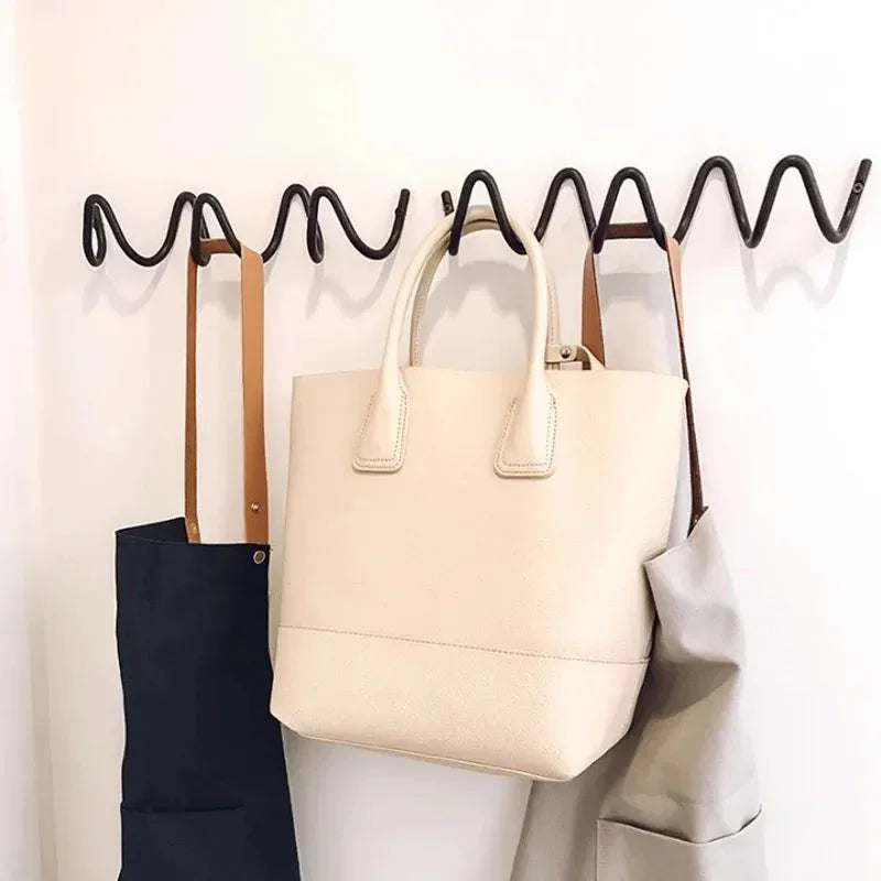 Wrought Iron Wall Hooks — Modern Wave-Design Coat Rack — Lifestyle 6