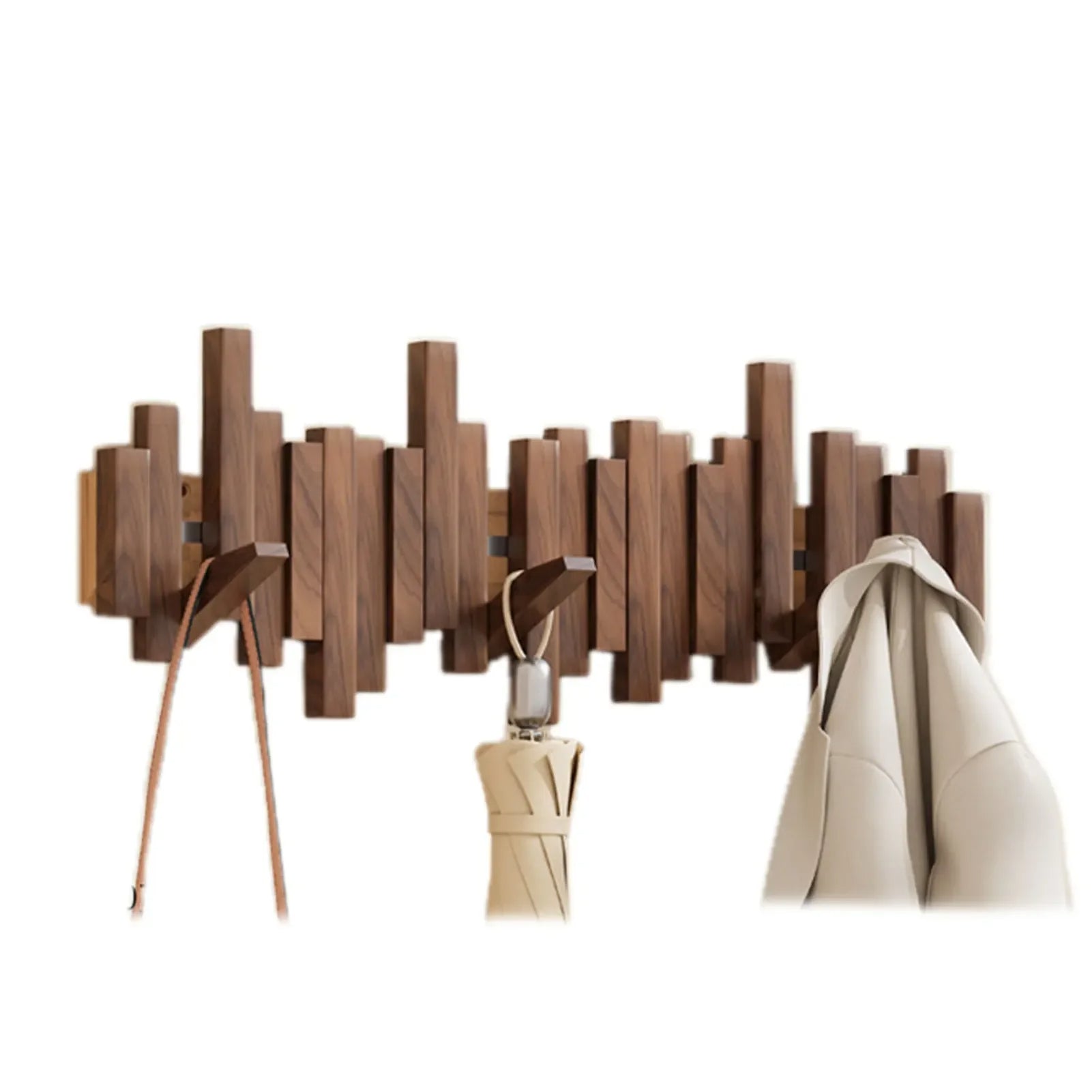 Wooden Wall-Mounted Coat Rack — Timber Hook Rail — Front view