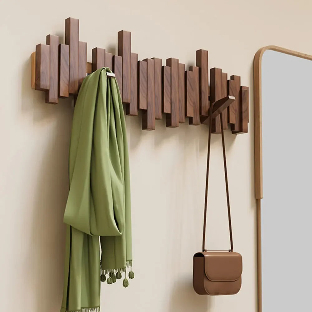 Wooden Wall-Mounted Coat Rack — Timber Hook Rail — Lifestyle 1