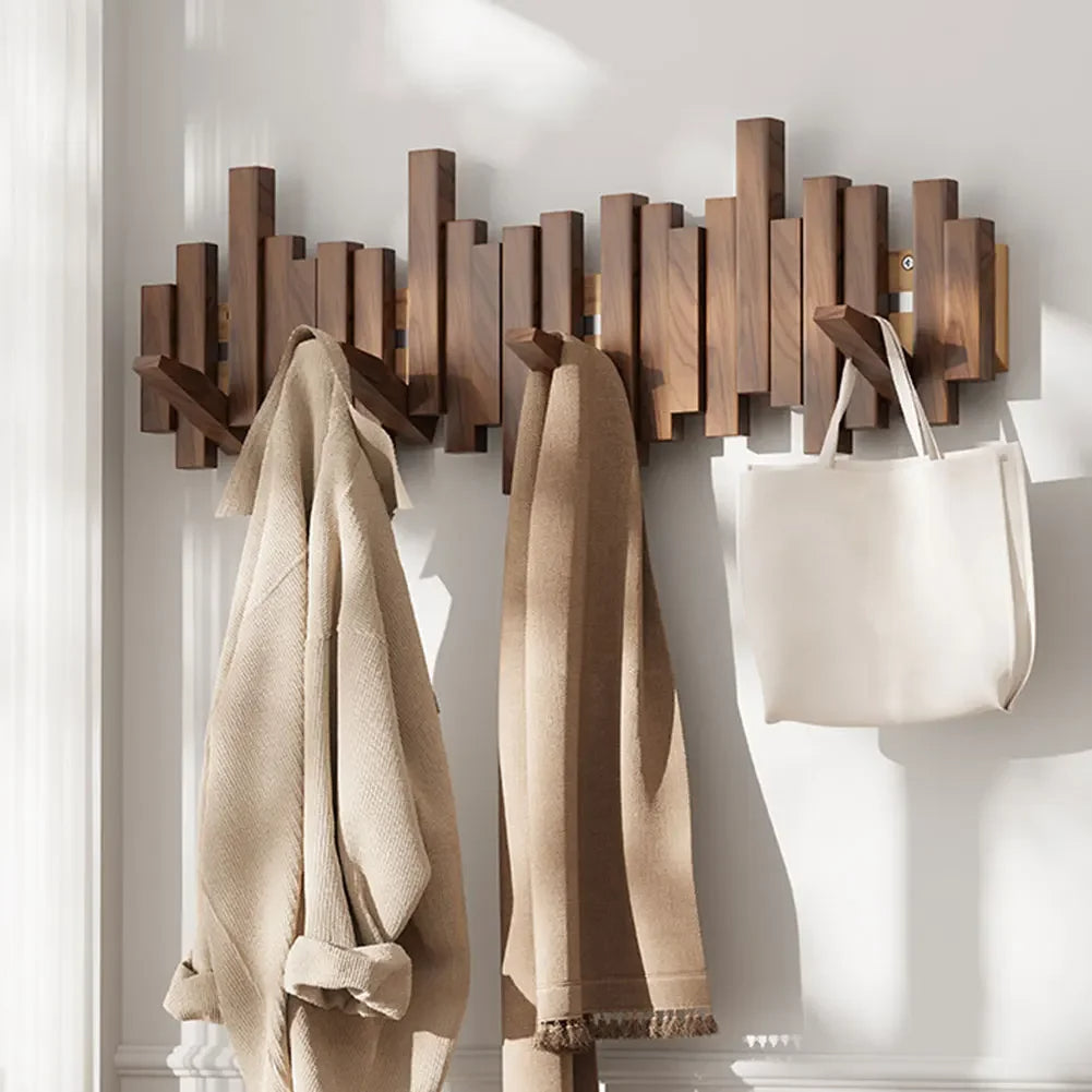 Wooden Wall-Mounted Coat Rack — Timber Hook Rail — Lifestyle 4