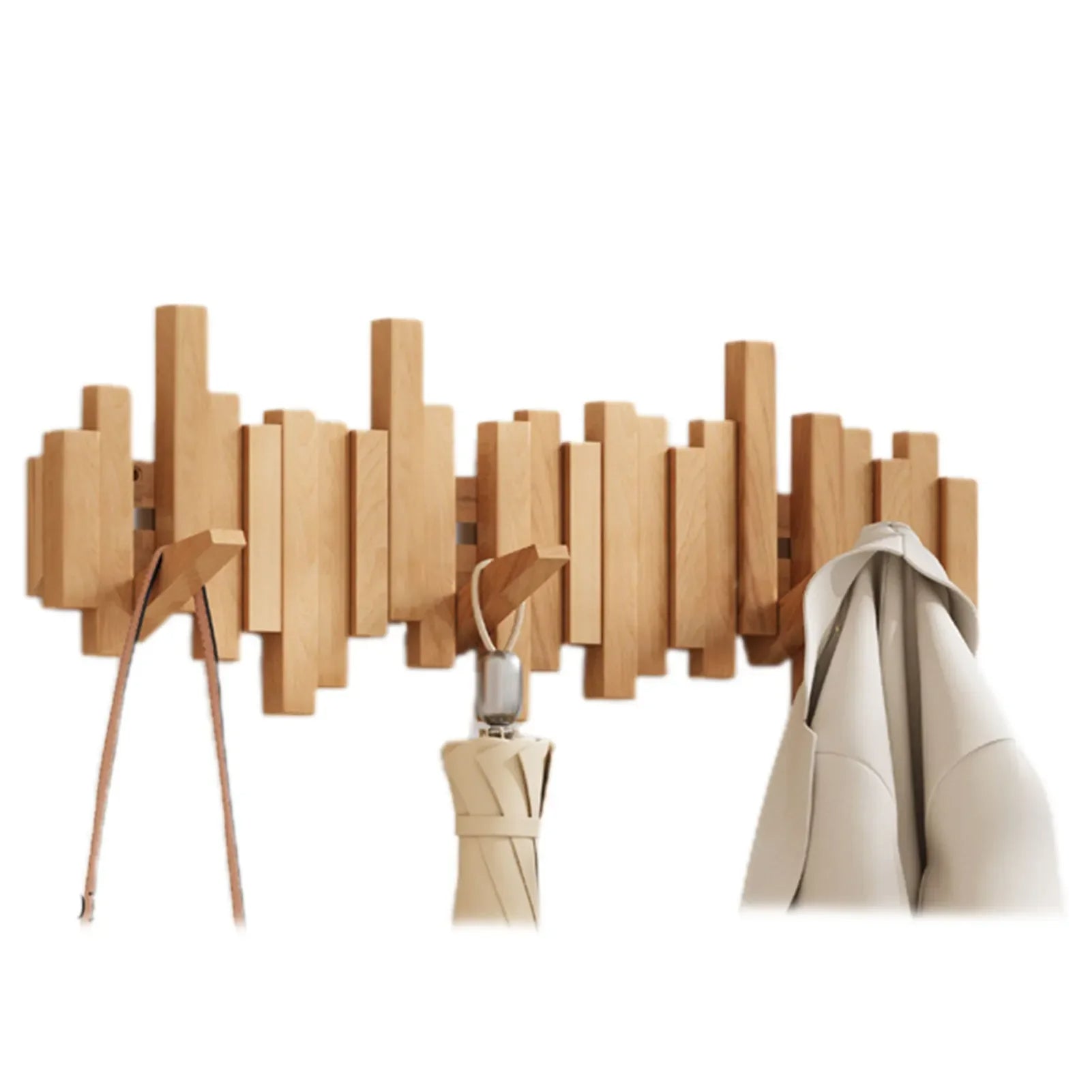 Wooden Wall-Mounted Coat Rack — Timber Hook Rail — Lifestyle 6