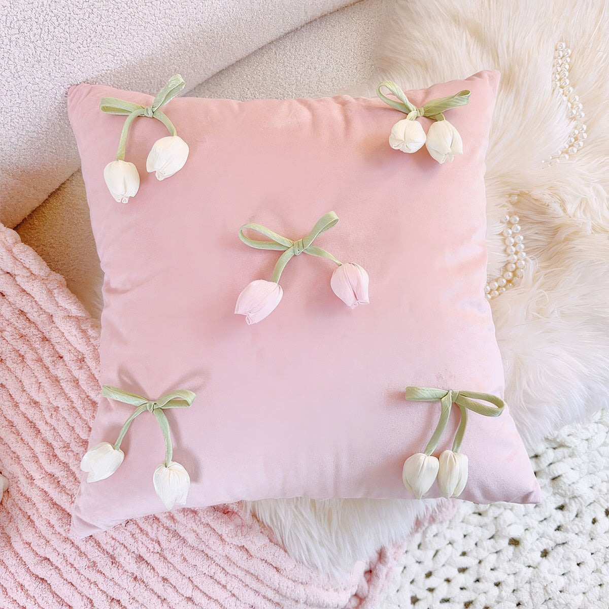 Tulip & Ruffle Cushion Cover — Cotton Cover with Ruffled Edge for Layered Bedrooms — Lifestyle 1