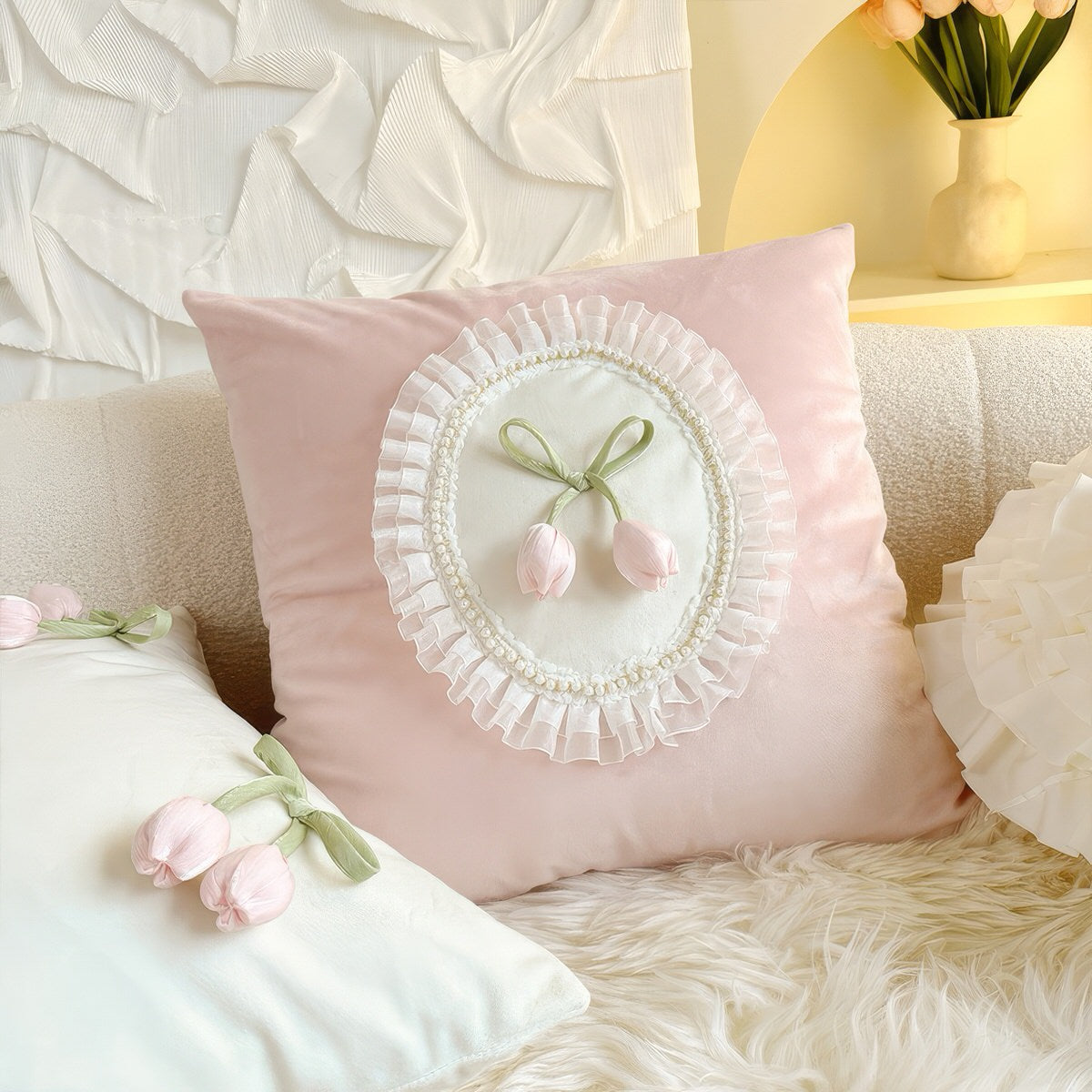 Tulip & Ruffle Cushion Cover — Cotton Cover with Ruffled Edge for Layered Bedrooms — Lifestyle 3