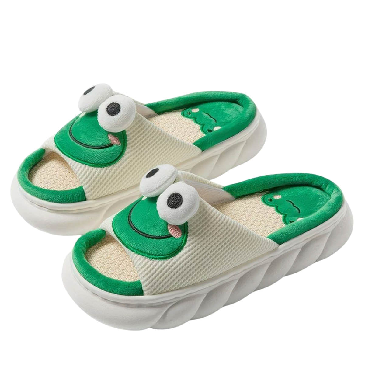 3D Eyes Frog Slippers — Plush Indoor Slip-On for Home Comfort — Front view