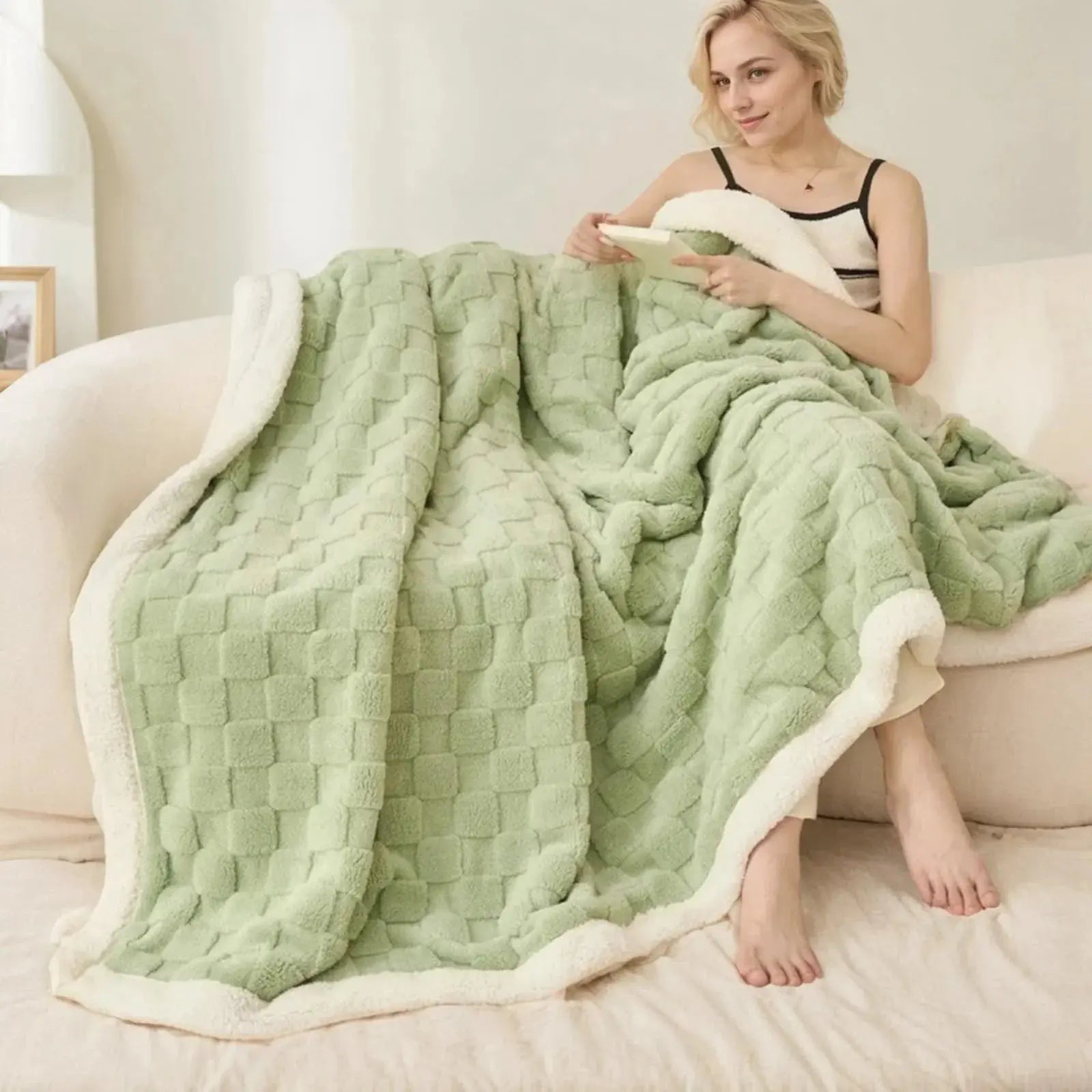 Sherpa Flannel Throw Blanket for Comfort and Warmth - Available in Pink, Beige, Grey, White; Sizes: Single, Double — Lifestyl