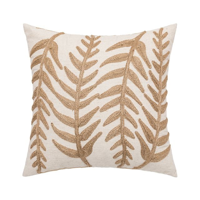 Linen Leaves Embroidery Cushion Covers — Soft Textured Pillow for Bedroom Layering — Lifestyle 4