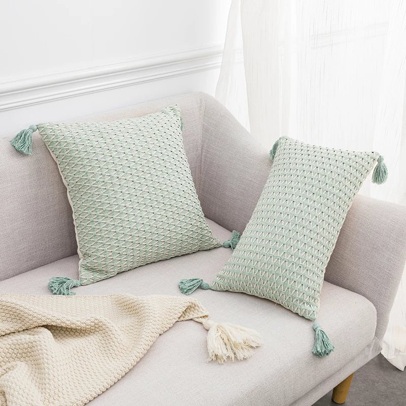 Linen Leaves Embroidery Cushion Covers — Soft Textured Pillow for Bedroom Layering — Lifestyle 3