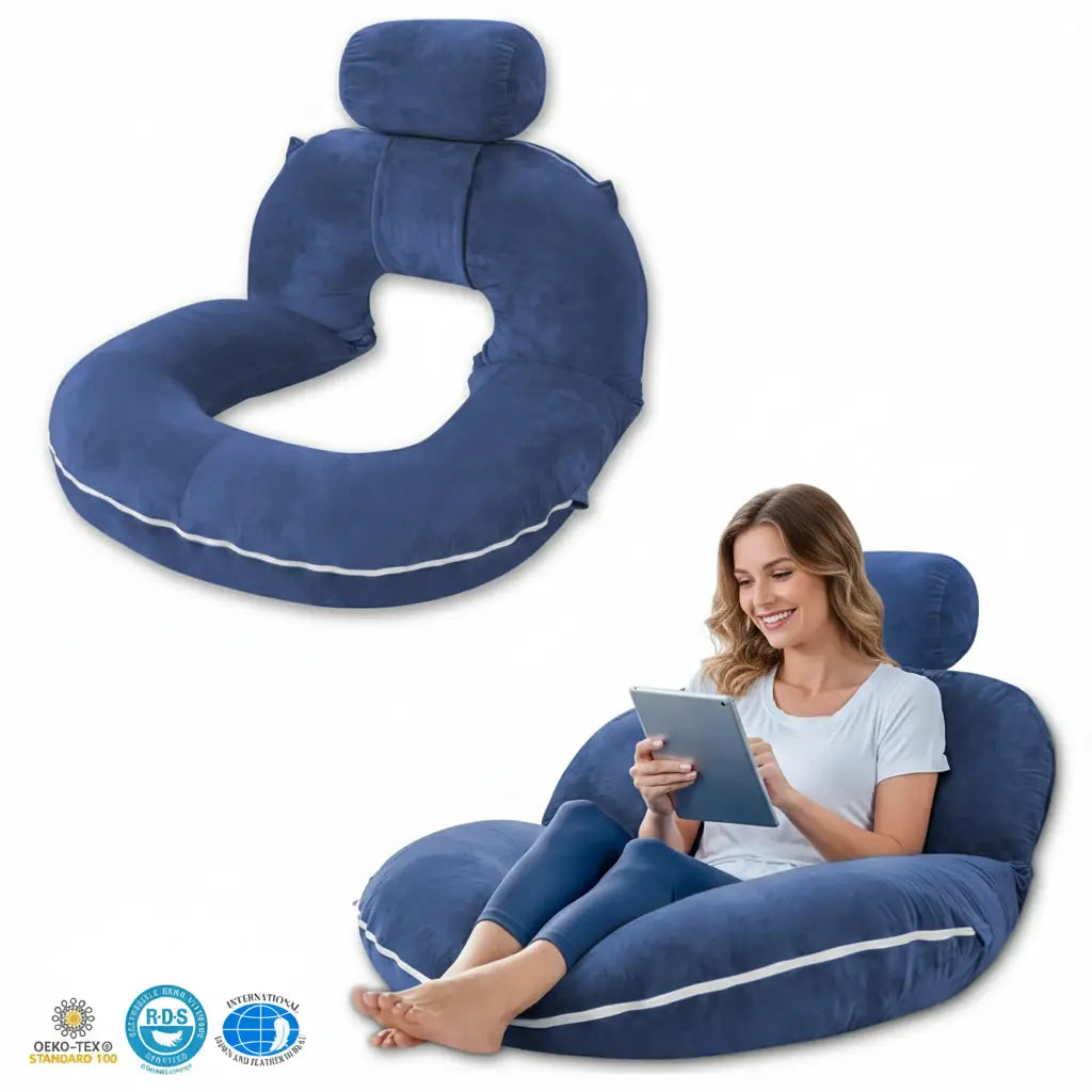 Comfortable Reading Pillow for Relaxation and Support in Grey, Navy Blue, Light Blue, and Dark Purple — Lifestyle 11