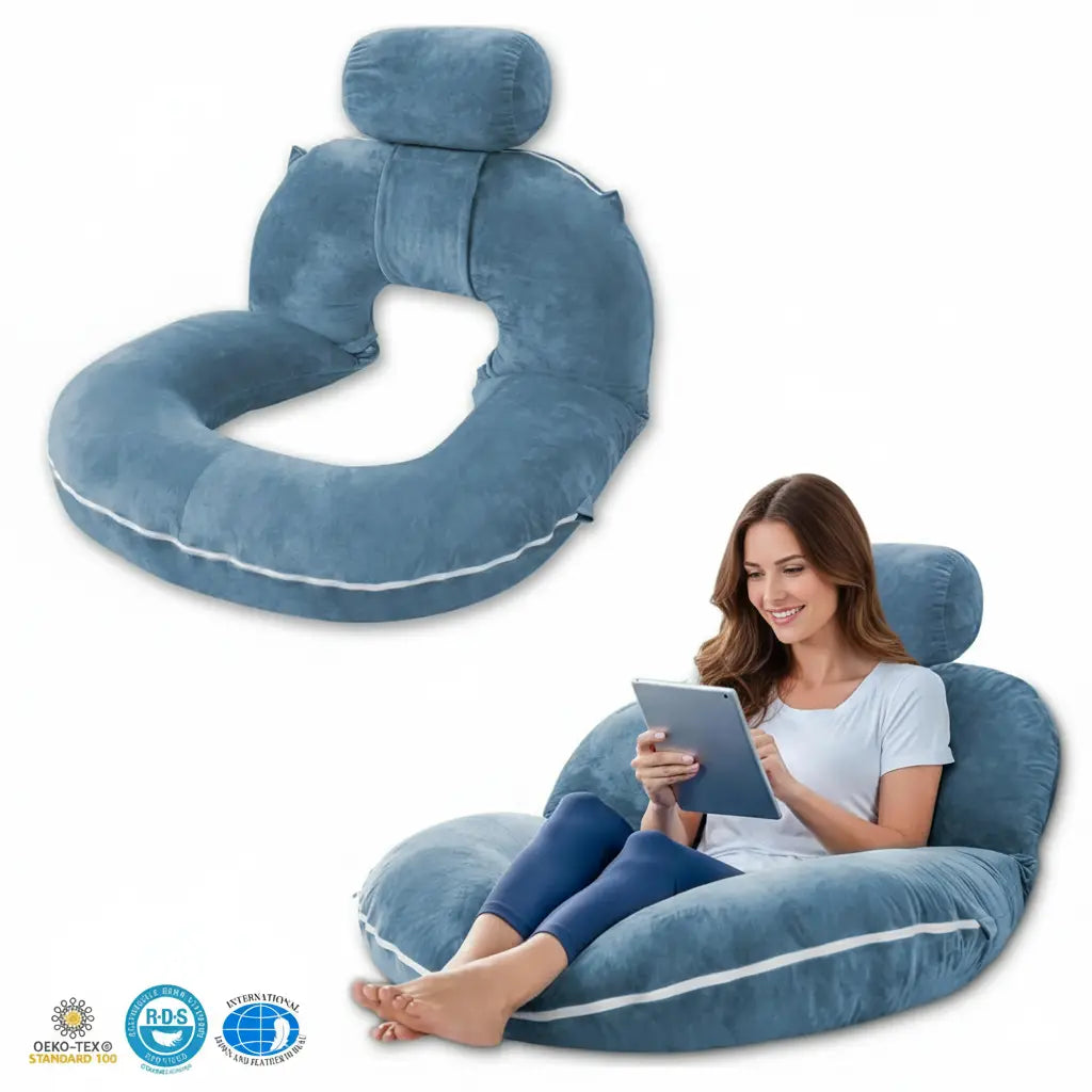 Comfortable Reading Pillow for Relaxation and Support in Grey, Navy Blue, Light Blue, and Dark Purple — Lifestyle 12