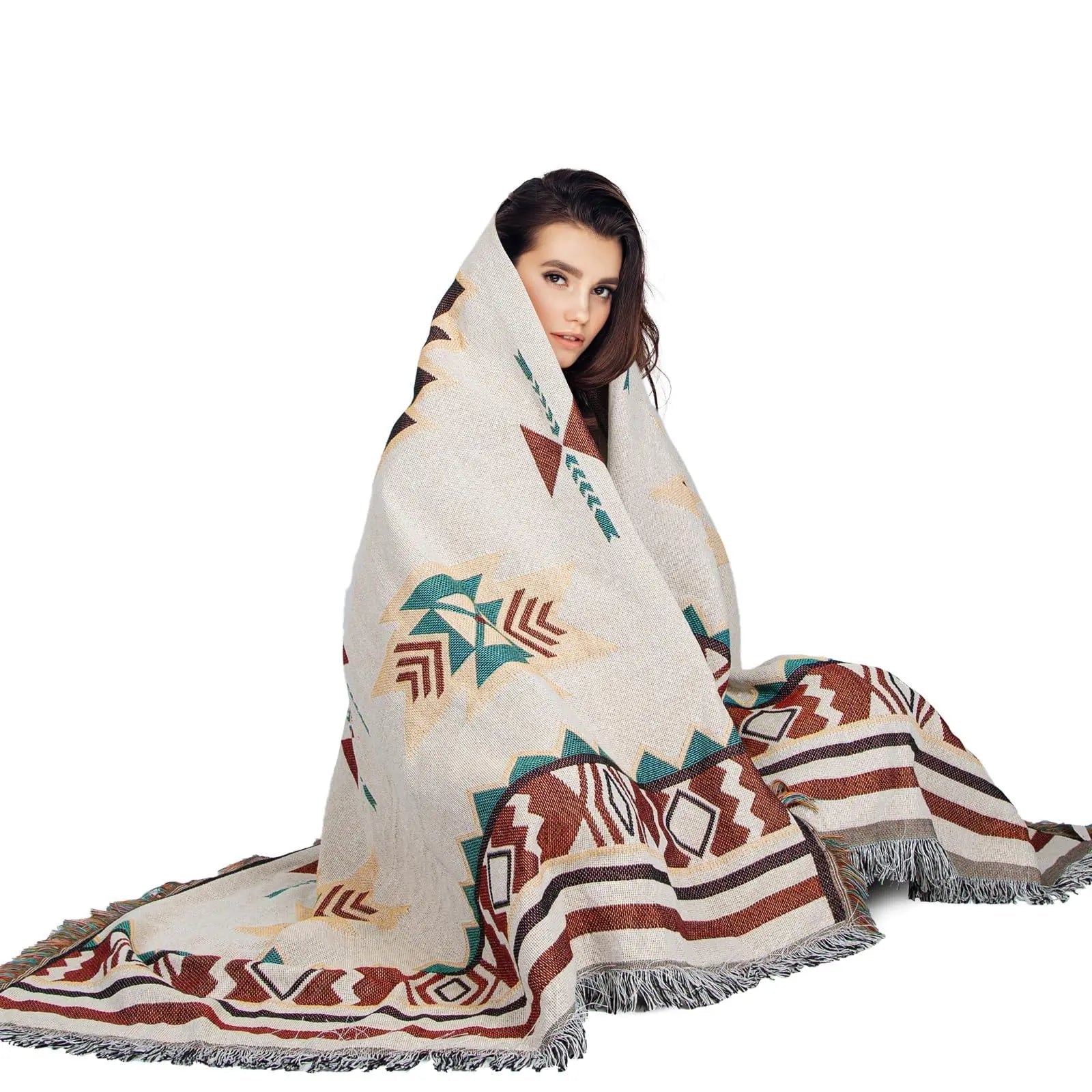 Aztec-Inspired Woven Throw Blanket for Relaxation - Available in Sucre, Multiple Sizes — Lifestyle 10