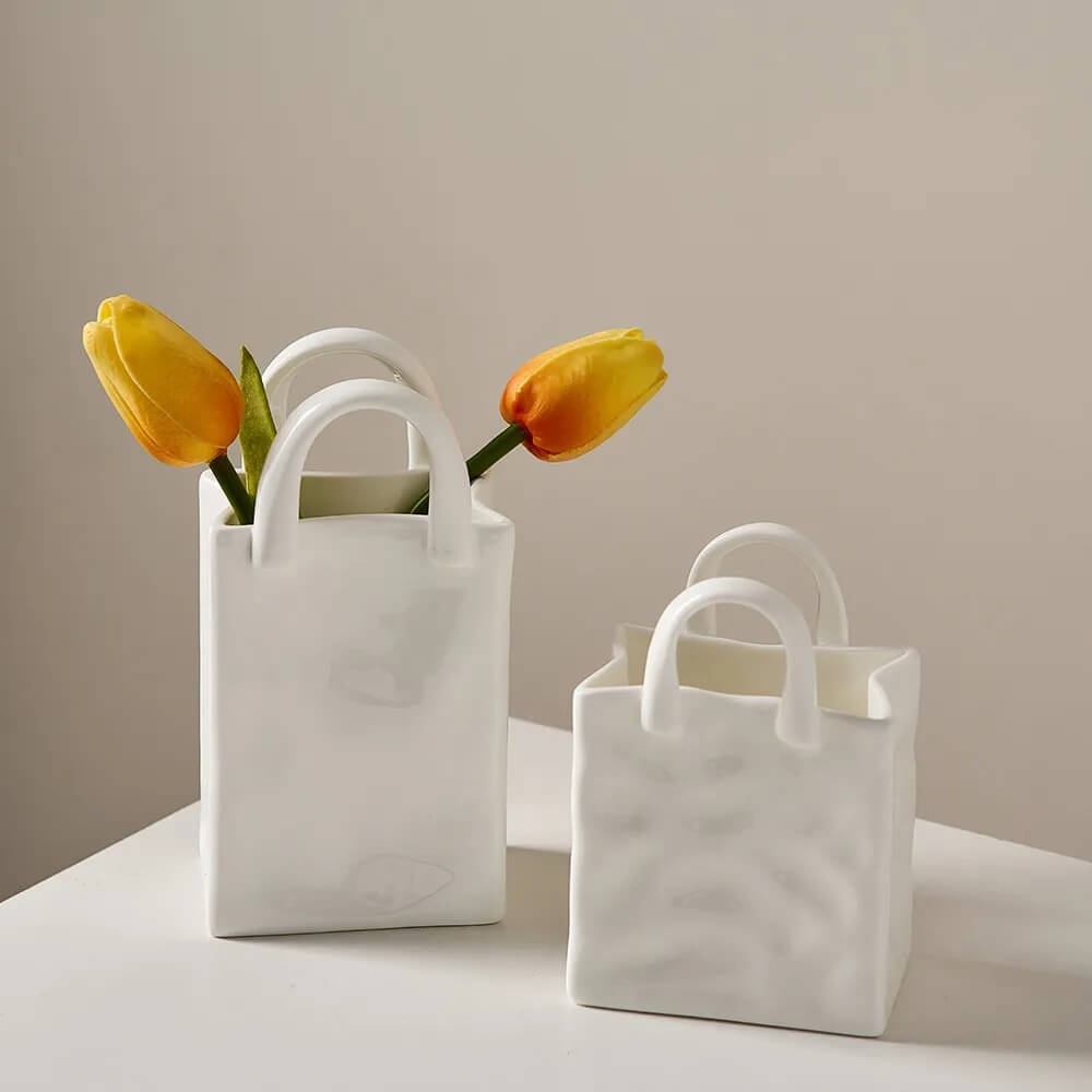 Paper Bag Shaped Ceramic Vase — Decorative Vase for Considered Styling — Lifestyle 3