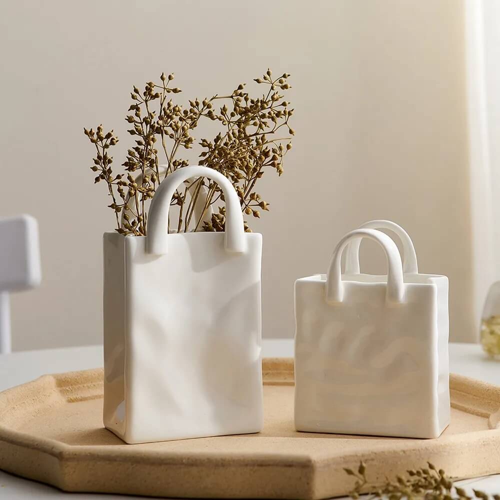 Paper Bag Shaped Ceramic Vase — Decorative Vase for Considered Styling — Lifestyle 2