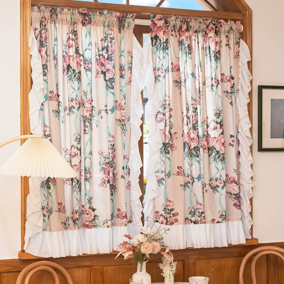 Rose Bouquet Ruffle-Trimmed Floral Curtain — Considered Home Styling — Lifestyle 2