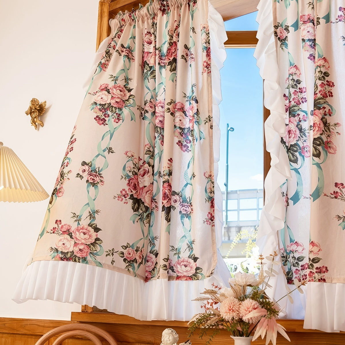 Rose Bouquet Ruffle-Trimmed Floral Curtain — Considered Home Styling — Lifestyle 1