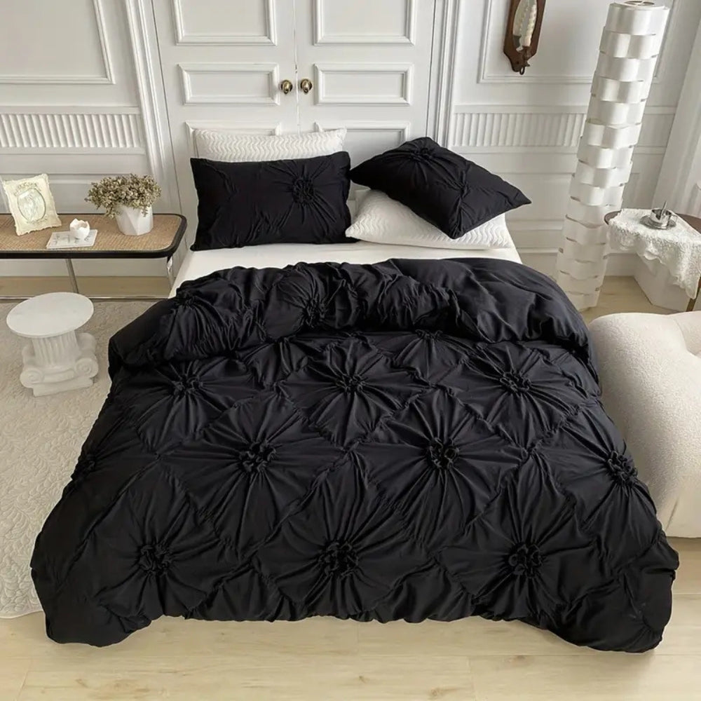 Ruffle Flower Quilt Cover Set — Pinch-Pleat Textured Bedding — Lifestyle 2