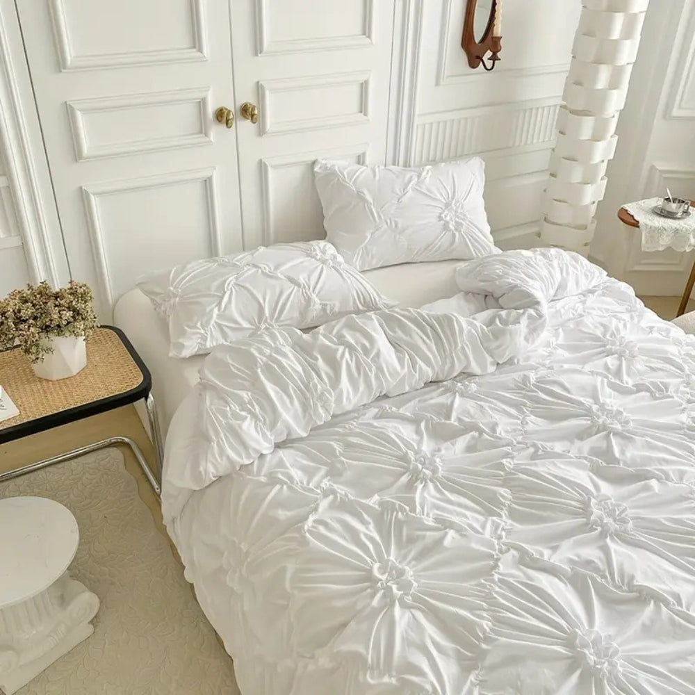 Ruffle Flower Quilt Cover Set — Pinch-Pleat Textured Bedding — Lifestyle 3