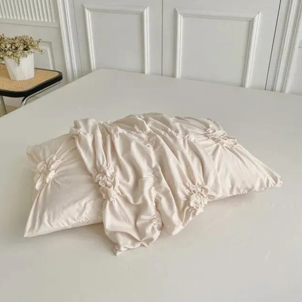 Ruffle Flower Quilt Cover Set — Pinch-Pleat Textured Bedding — Lifestyle 5