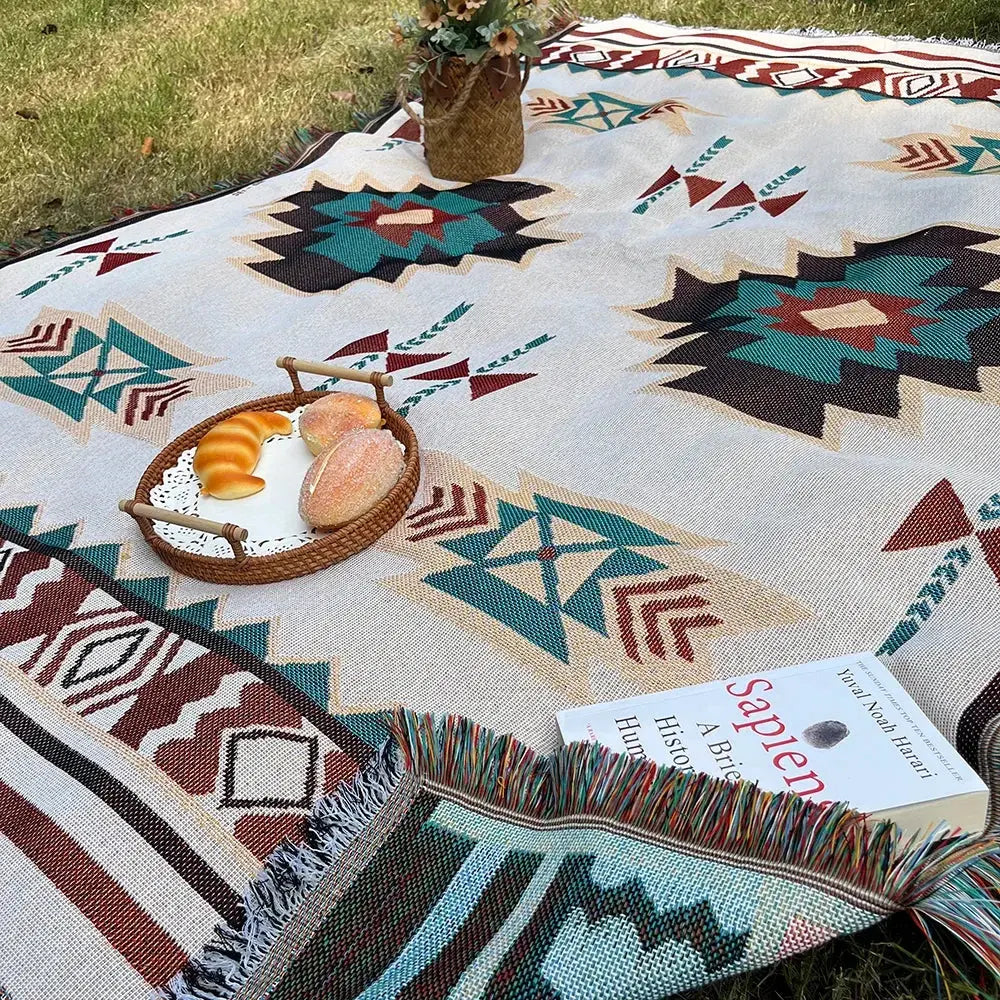 Aztec-Inspired Woven Throw Blanket for Relaxation - Available in Sucre, Multiple Sizes — Lifestyle 8