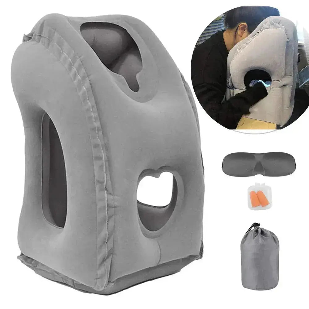 Inflatable Travel Pillow for Comfortable Sleep Support - Available in Grey, Blue, and Black — Lifestyle 9