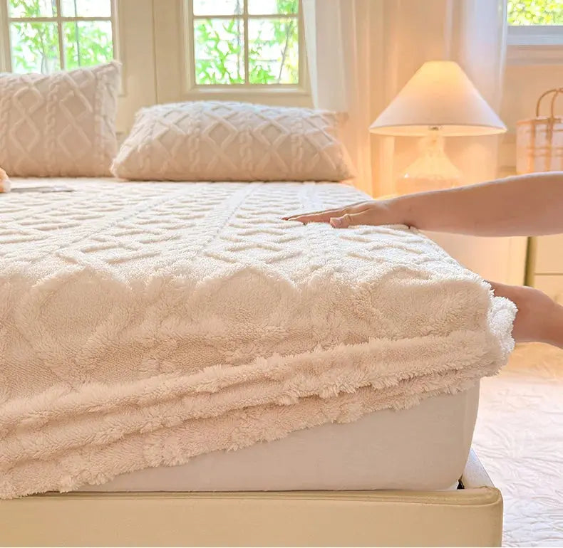 Ultra-Soft Textured Fitted Bed Sheet in Beige, Gray, Green, or Pink - Available in Multiple Sizes for Comfortable Sleep — Lif