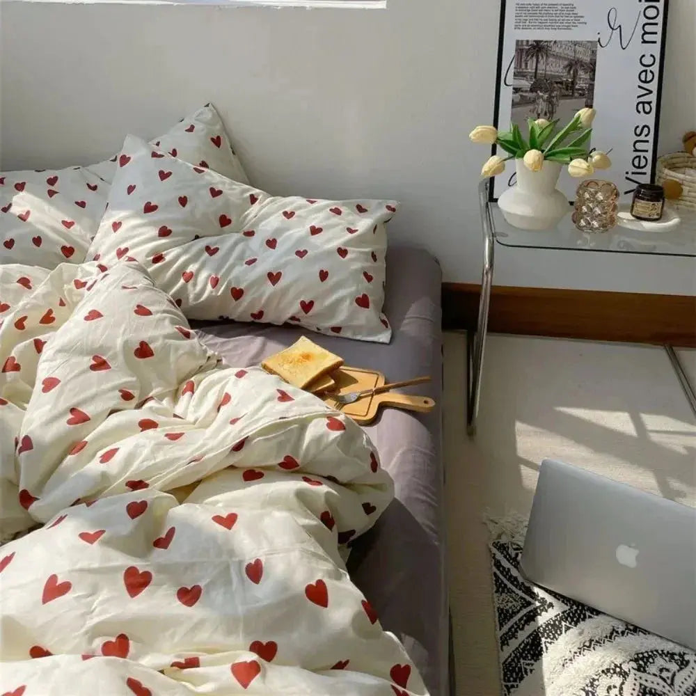Korean Love Heart Bedding Set - 4 Piece Collection in Multiple Sizes for Comfortable Sleep — Lifestyle 5
