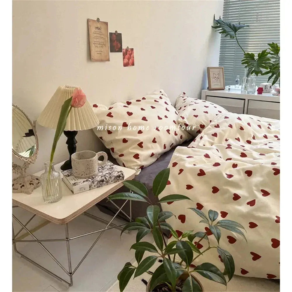 Korean Love Heart Bedding Set - 4 Piece Collection in Multiple Sizes for Comfortable Sleep — Lifestyle 4