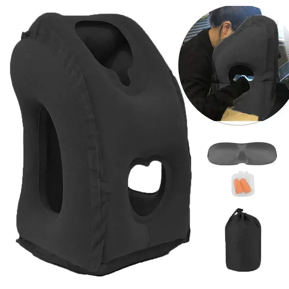 Inflatable Travel Pillow for Comfortable Sleep Support - Available in Grey, Blue, and Black — Lifestyle 8