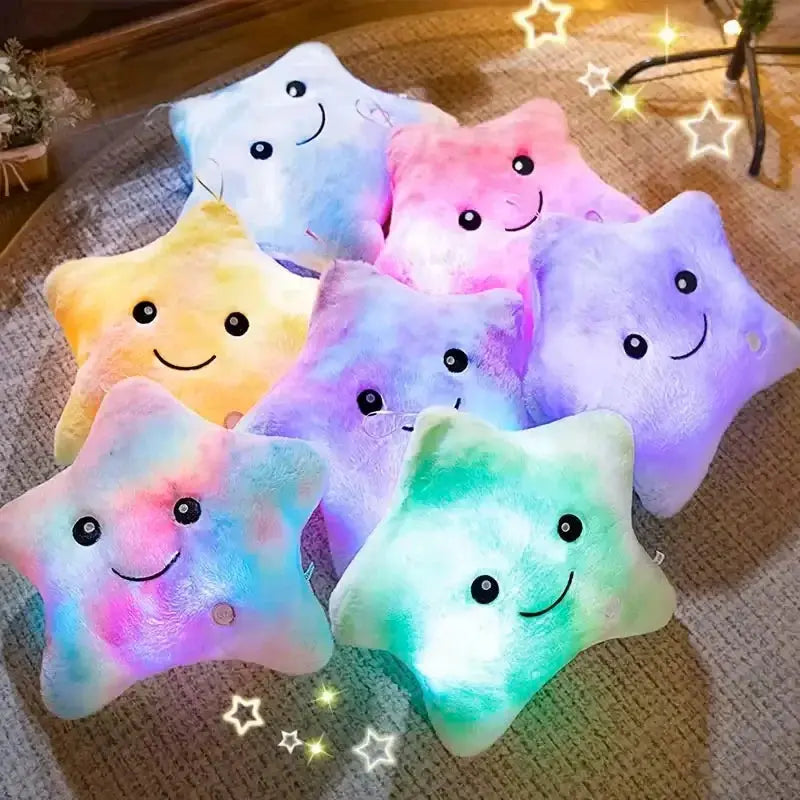 Twinkle Star Plush Pillow - Soft LED Glow Cushion for Sleep, Available in Blue, Yellow, Pink, Purple, 24cm Height — Detail
