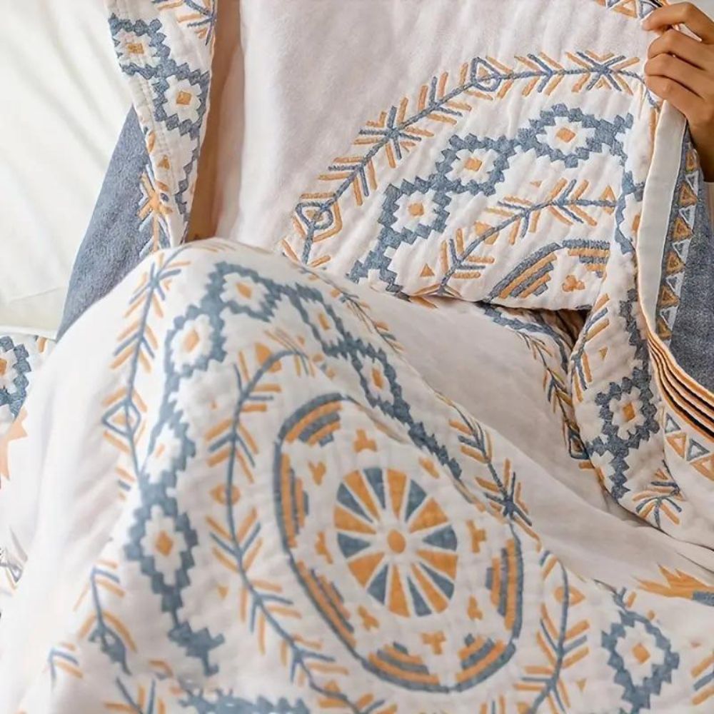 Mandala Pattern Throw Blanket — Woven 100% Cotton — Lifestyle 1